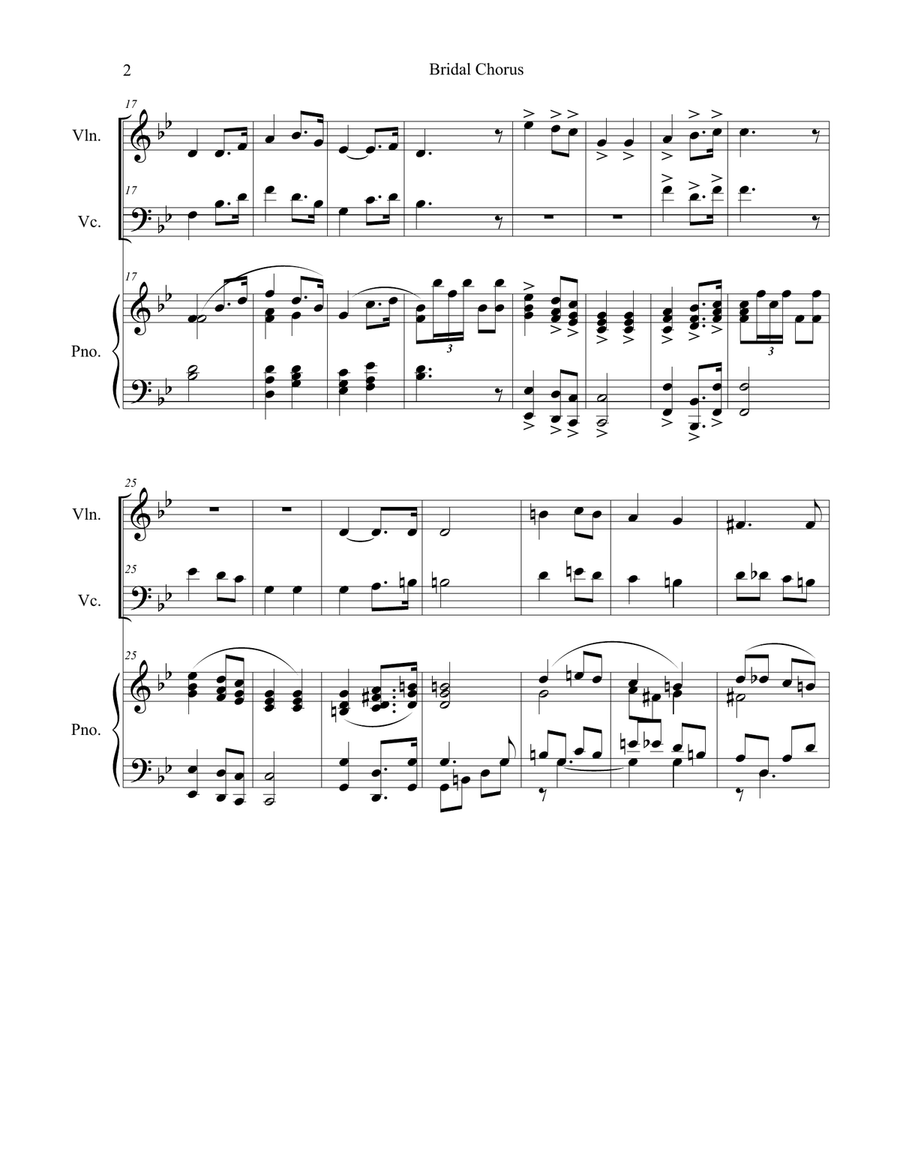 Bridal Chorus (Duet for Violin and Cello - Piano Accompaniment) Piano Trio scores gallery preview page 3