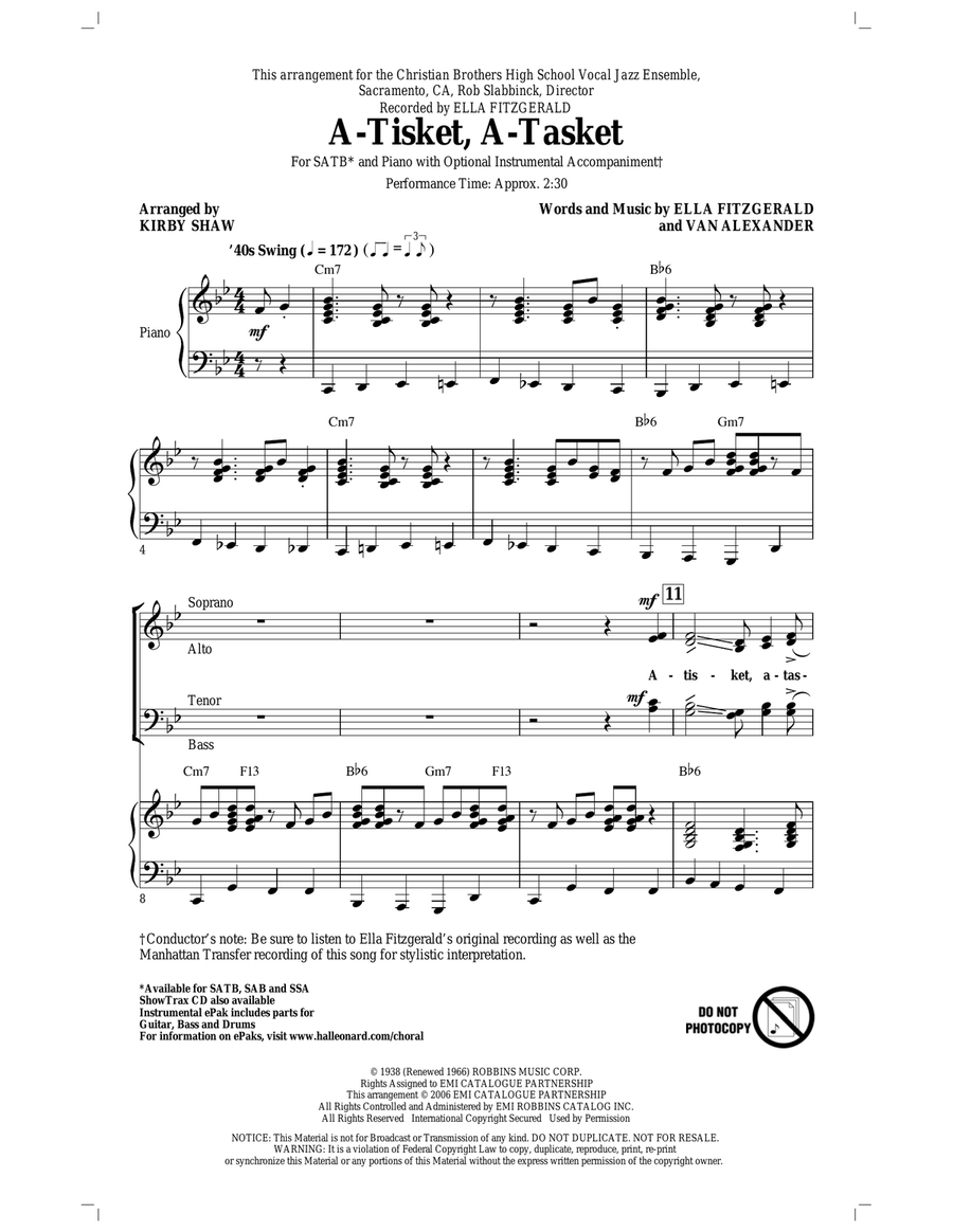 A-Tisket, A-Tasket A-Tisket, A-Tasket 4-Part scores gallery preview page 1