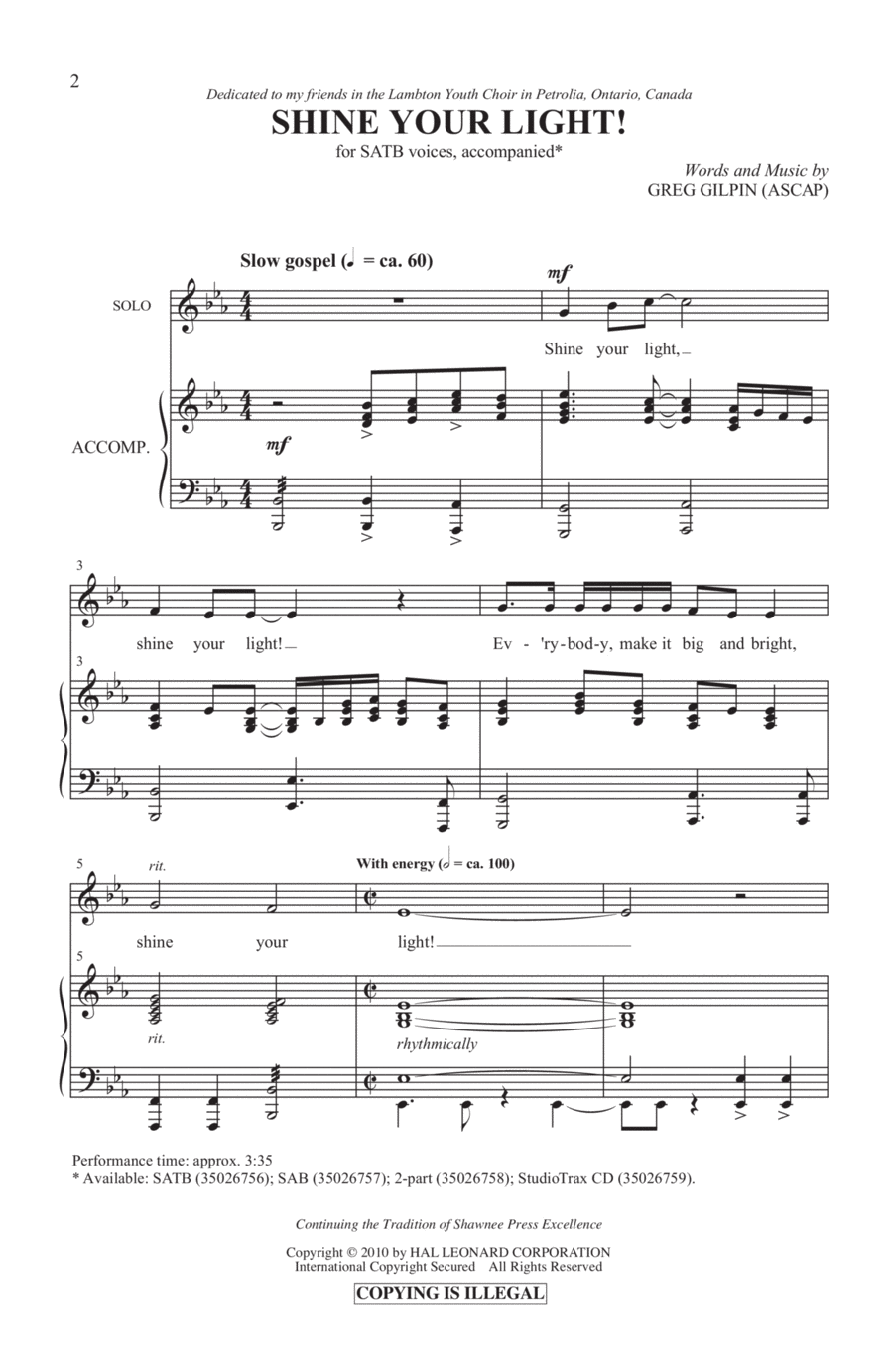 Shine Your Light! Shine Your Light! 4-Part scores gallery preview page 1