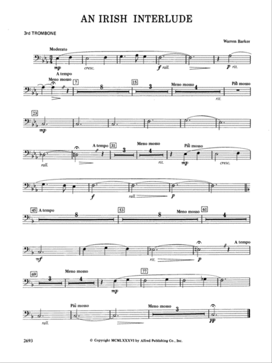 An Irish Interlude: 3rd Trombone Concert Band scores gallery preview page 1