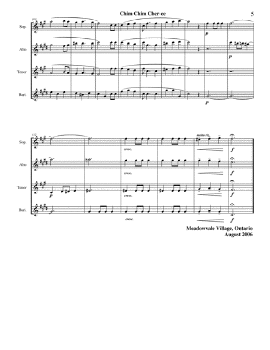 Chim Chim Cher-ee from Walt Disney's MARY POPPINS Saxophone Quartet scores gallery preview page 5