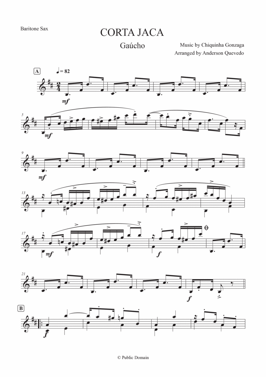 Corta Jaca (Gaucho) - Chiquinha Gonzaga for Baritone Saxophone Baritone Saxophone scores gallery preview page 1