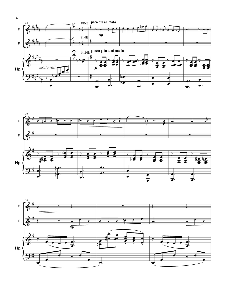 Flower Duet from Lakmé for 2 Flutes (or violins) and Harp Small Ensemble scores gallery preview page 4