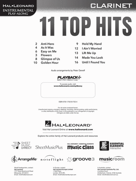 11 Top Hits for Clarinet