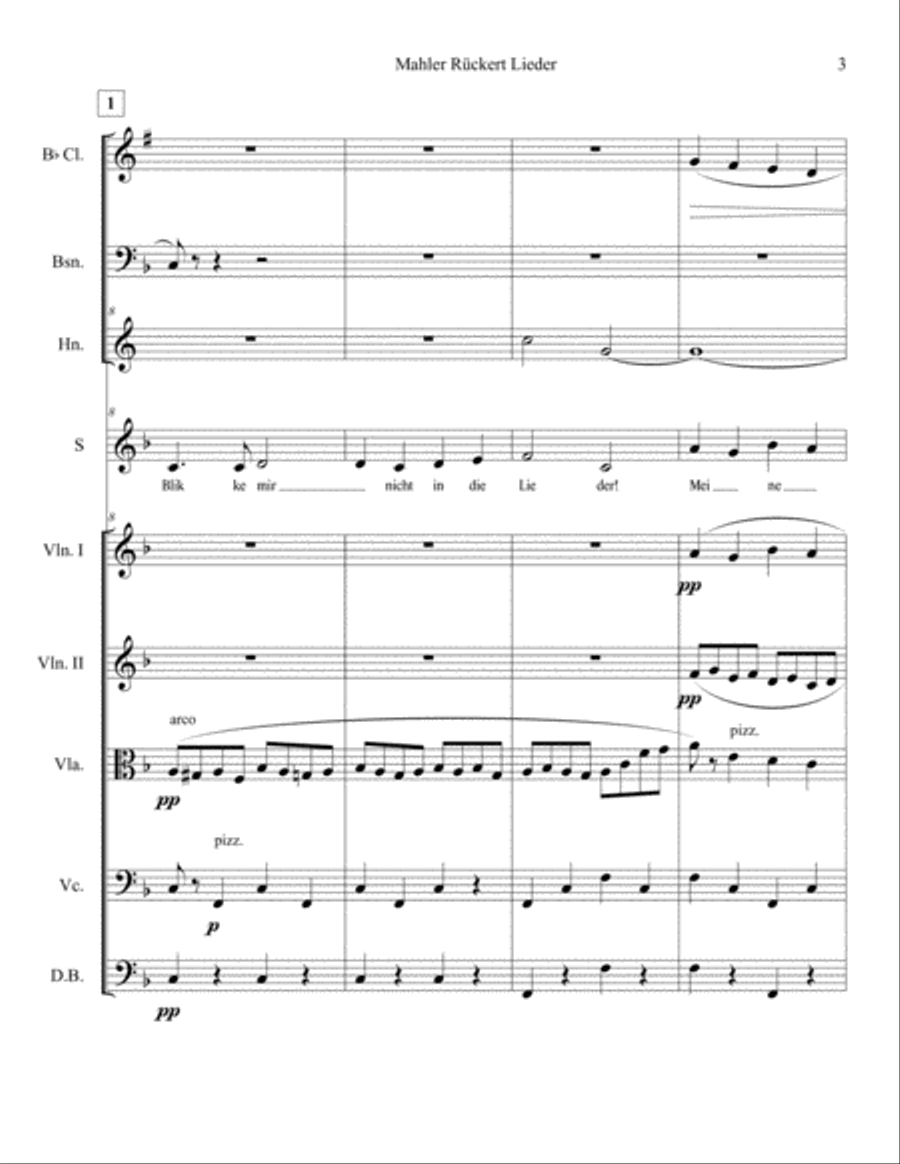 Mahler 1901 Rueckert Lieder arranged for Schubert Wind Octet & Voice Including parts and score Small Ensemble scores gallery preview page 3