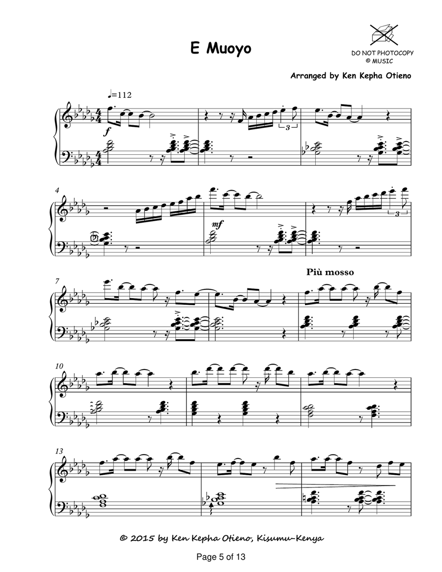 A Musical Vignette of Kenya: Popular Folk Songs Arranged for Piano Piano Solo scores gallery preview page 6