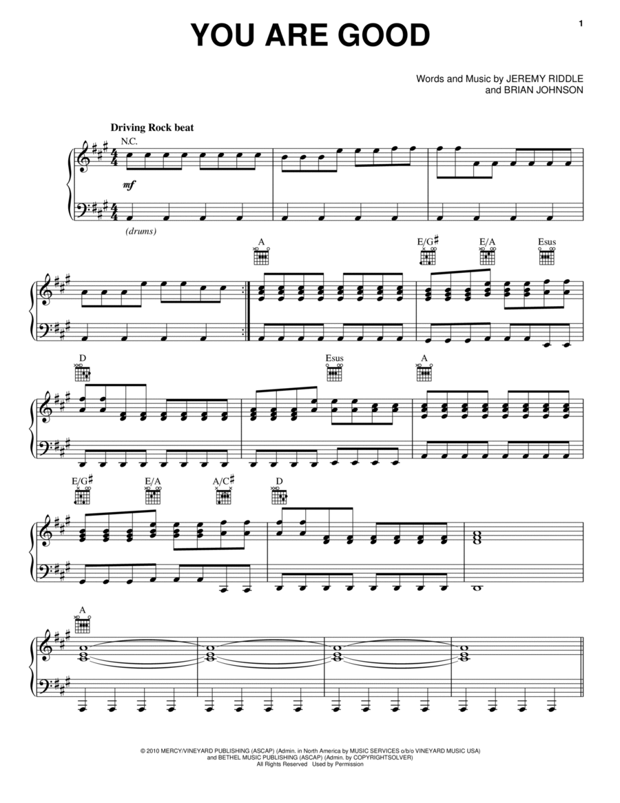 You Are Good Piano, Vocal, Guitar scores gallery preview page 1