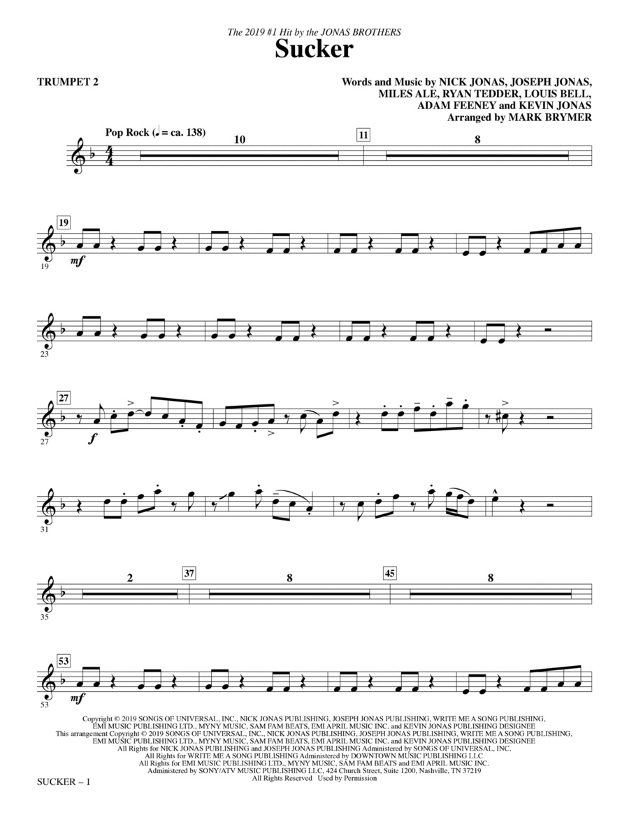 Sucker (arr. Mark Brymer) - Trumpet 2 Choir scores gallery preview page 1