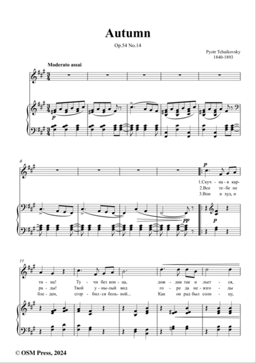 Tchaikovsky-Autumn,in f sharp minor,Op.54 No.14 Voice scores gallery preview page 2