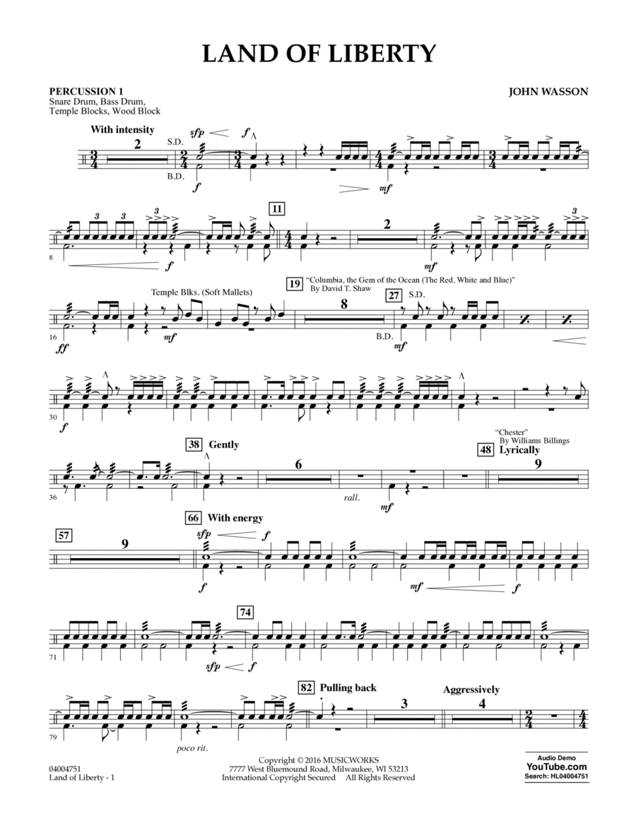 Land of Liberty - Percussion 1 Percussion scores gallery preview page 1