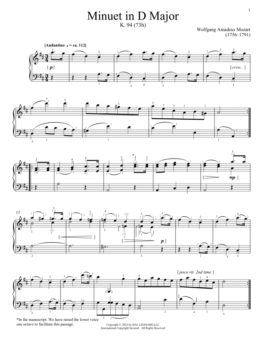 Minuet in D Major, K. 94 (73h)