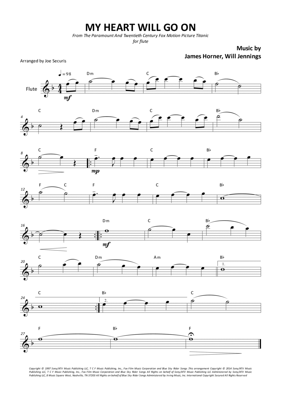 My Heart Will Go On (love Theme From 'titanic') Flute Solo scores gallery preview page 1