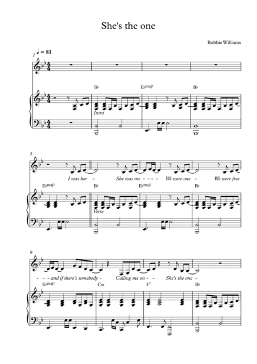 She's The One Piano Solo scores gallery preview page 1