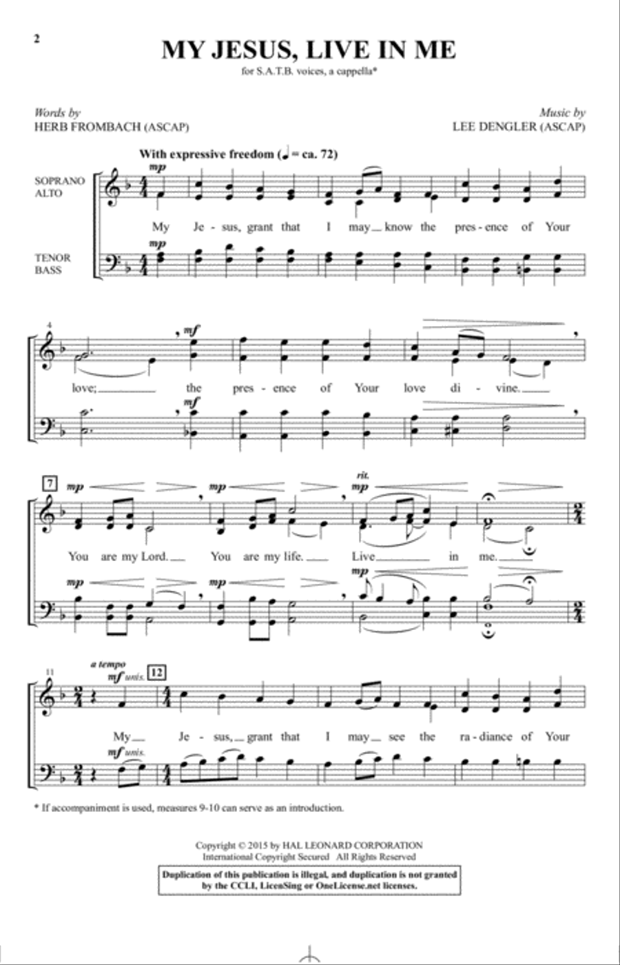 My Jesus, Live In Me 4-Part scores gallery preview page 1