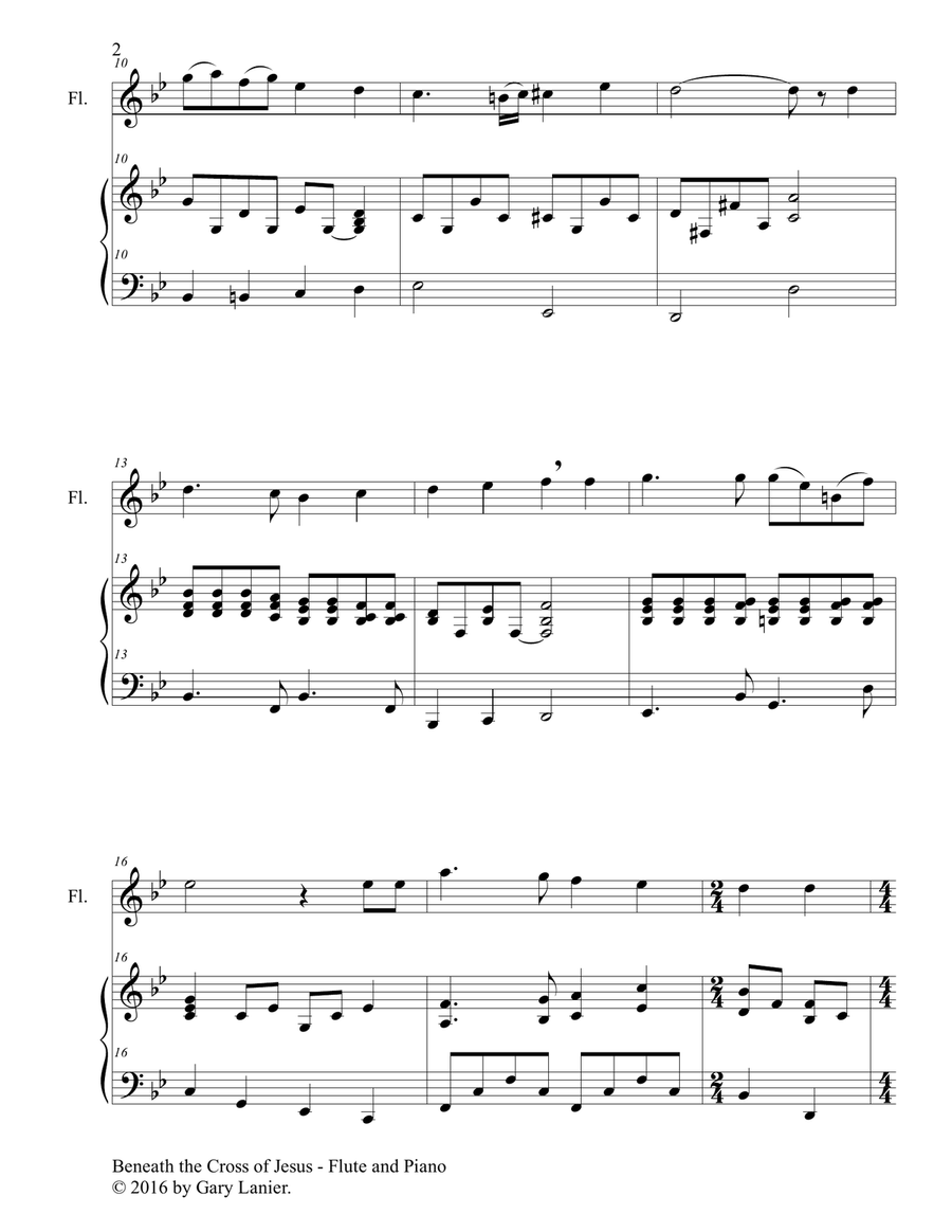 Gary Lanier: BENEATH THE CROSS OF JESUS (Duet – Flute & Piano with Parts) Flute Solo scores gallery preview page 3