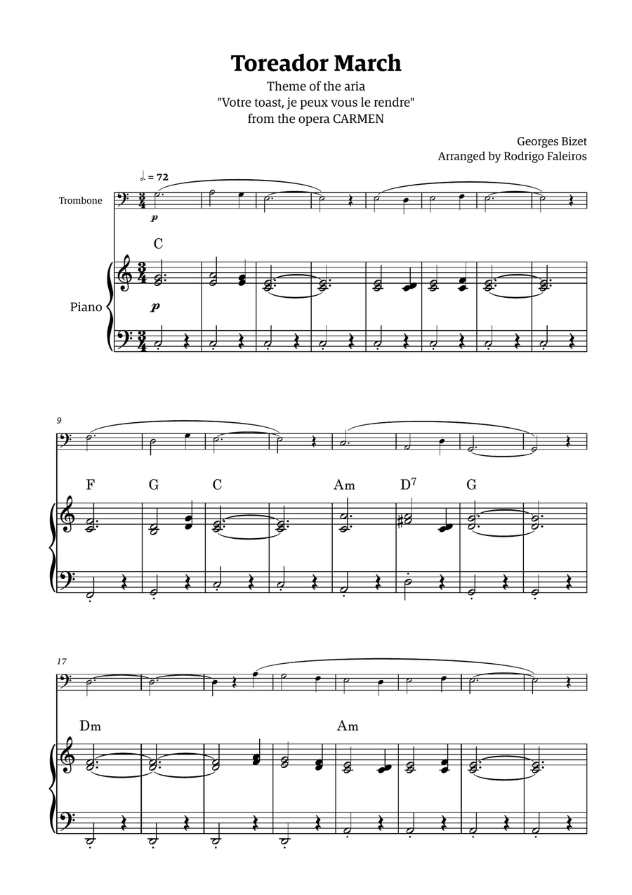 Toreador March (from the opera Carmen) - easy version Chamber Music scores gallery preview page 1