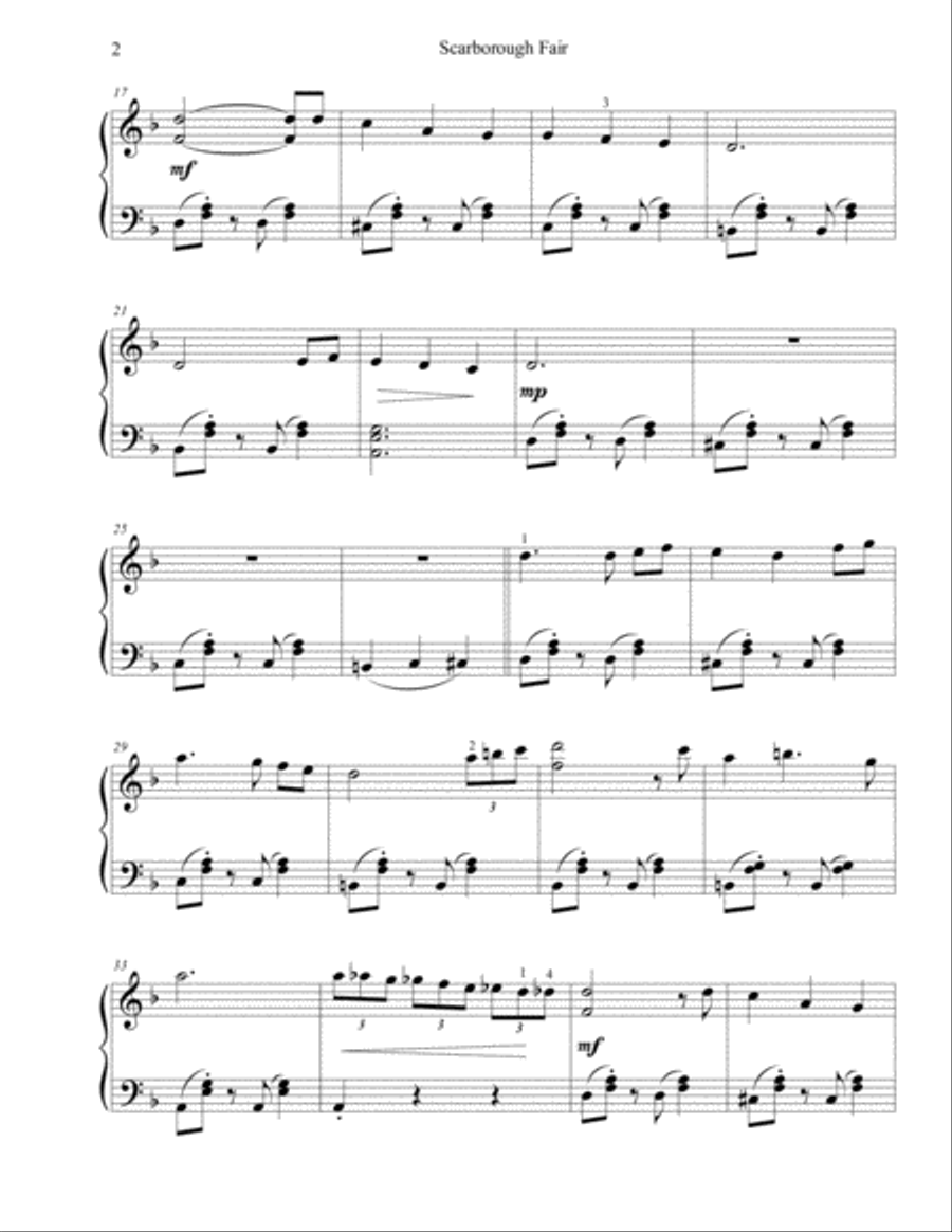 Scarborough Fair (jazzy version) - intermediate piano Piano Solo scores gallery preview page 2