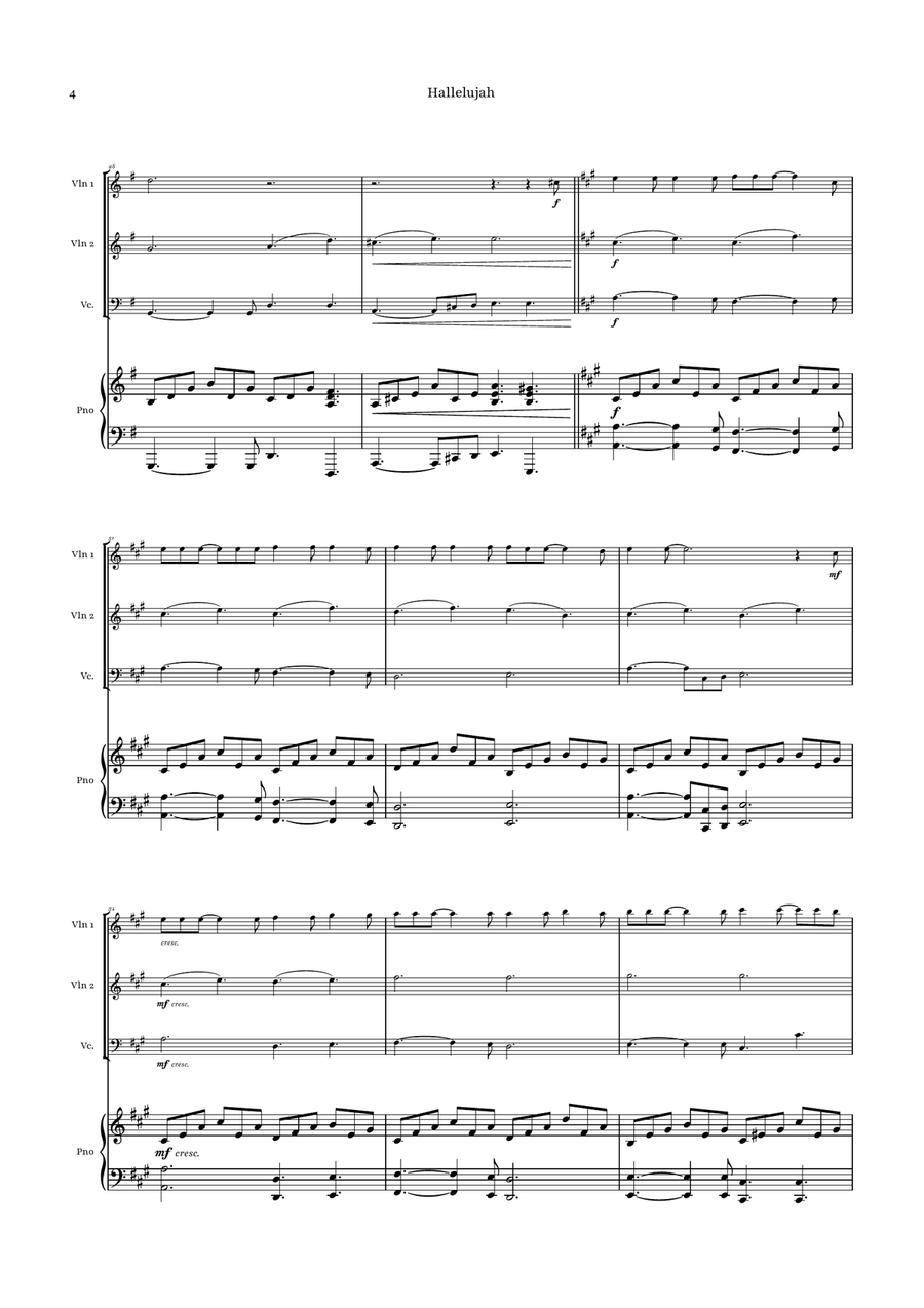Hallelujah Piano Quartet scores gallery preview page 4