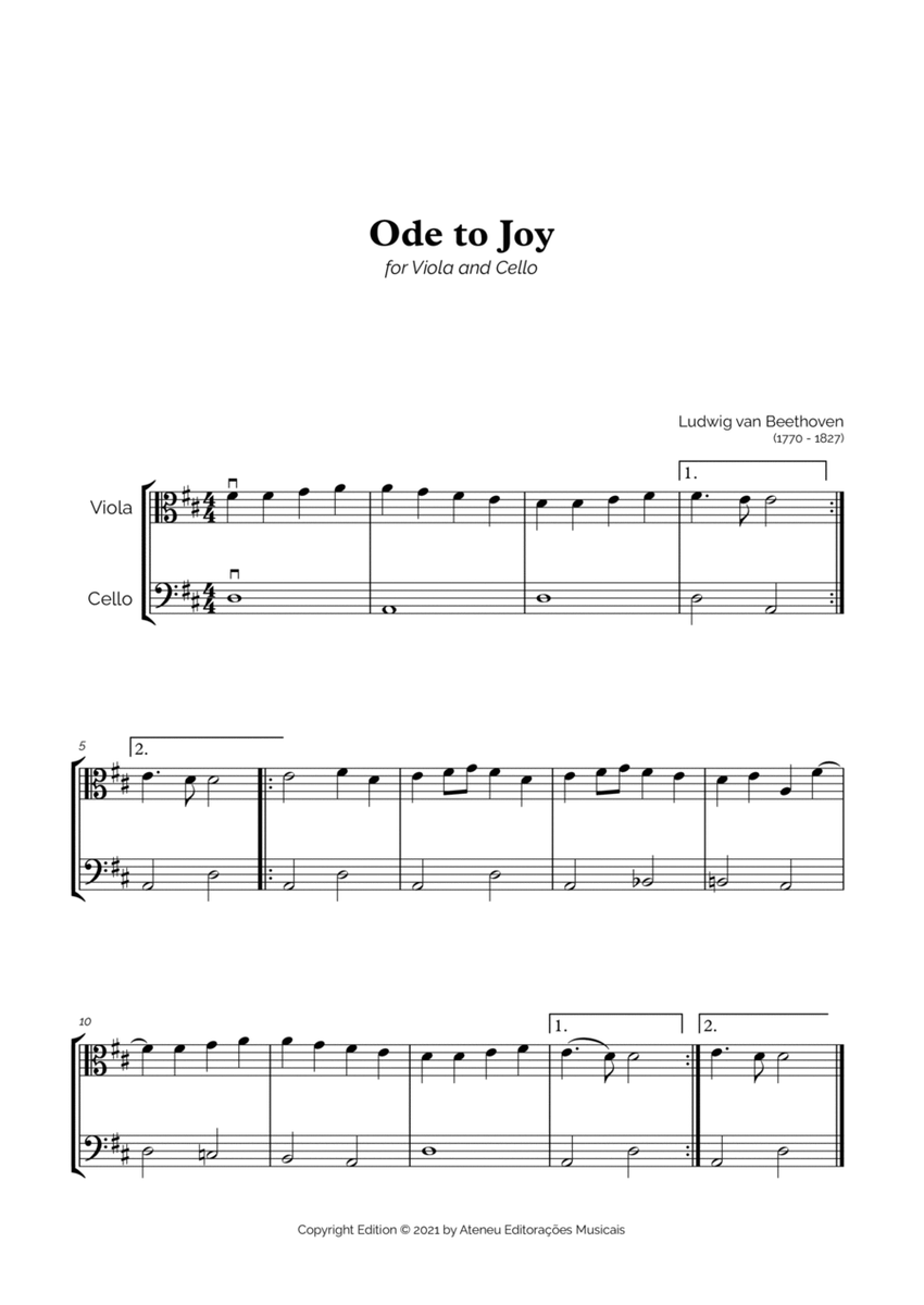 Ode to Joy for Easy Viola and Cello Duet image number null