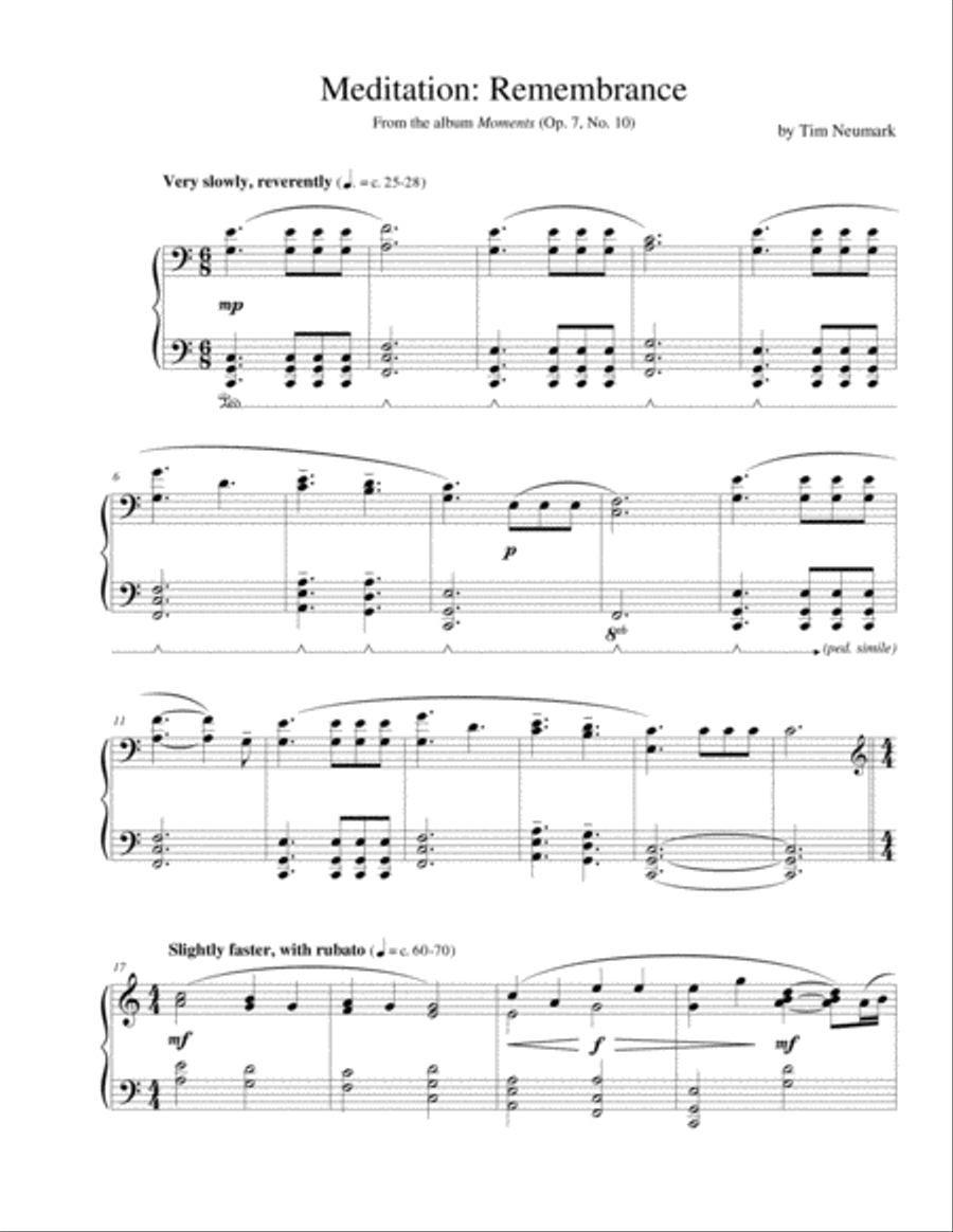 Meditation: Remembrance Piano Solo scores gallery preview page 1