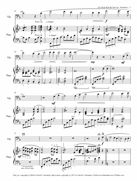 It Is Well With My Soul (arr. for cello and piano) Piano - Digital Sheet Music