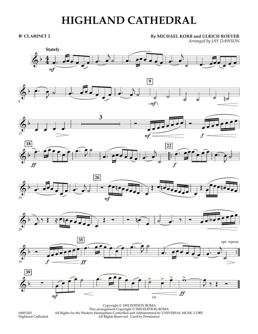 Highland Cathedral - Bb Clarinet 2 Concert Band scores gallery preview page 1