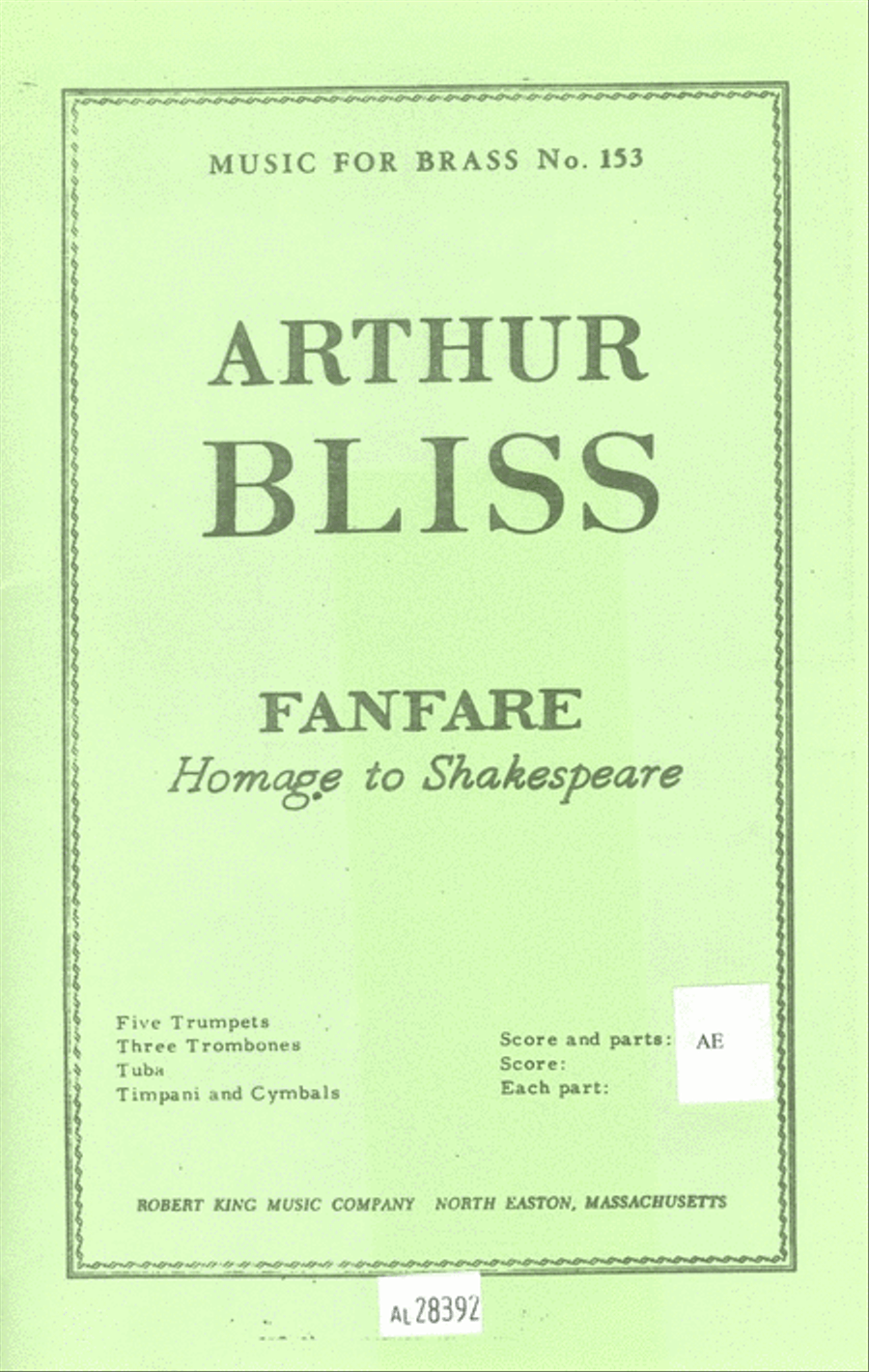 Fanfare, Homage To Shakespeare (ensemble-brass 8 Or More) School and Community scores gallery preview page 1