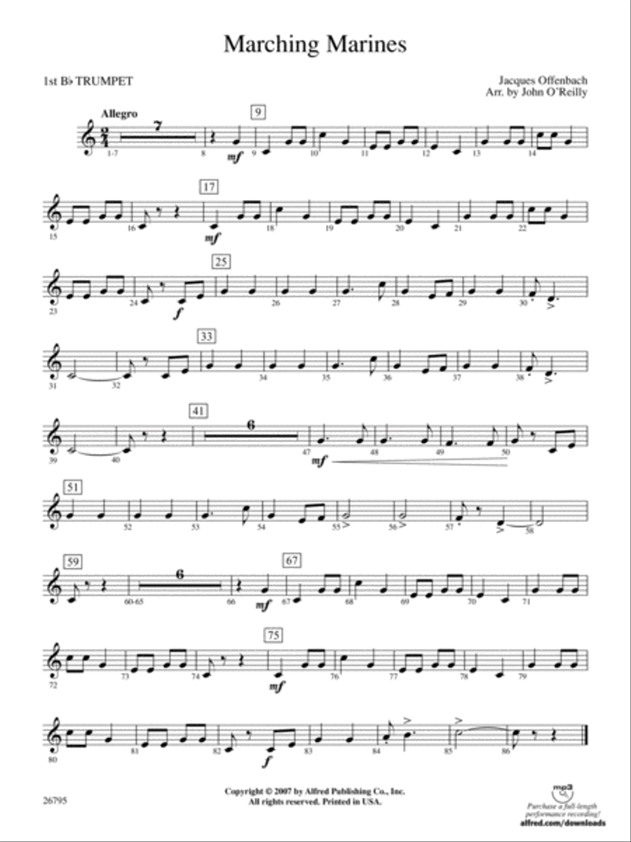 Marching Marines: 1st B-flat Trumpet Concert Band scores gallery preview page 1