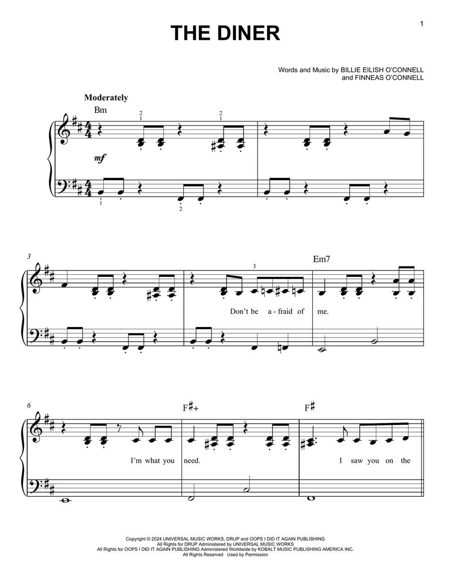 THE DINER Easy Piano scores gallery preview page 1