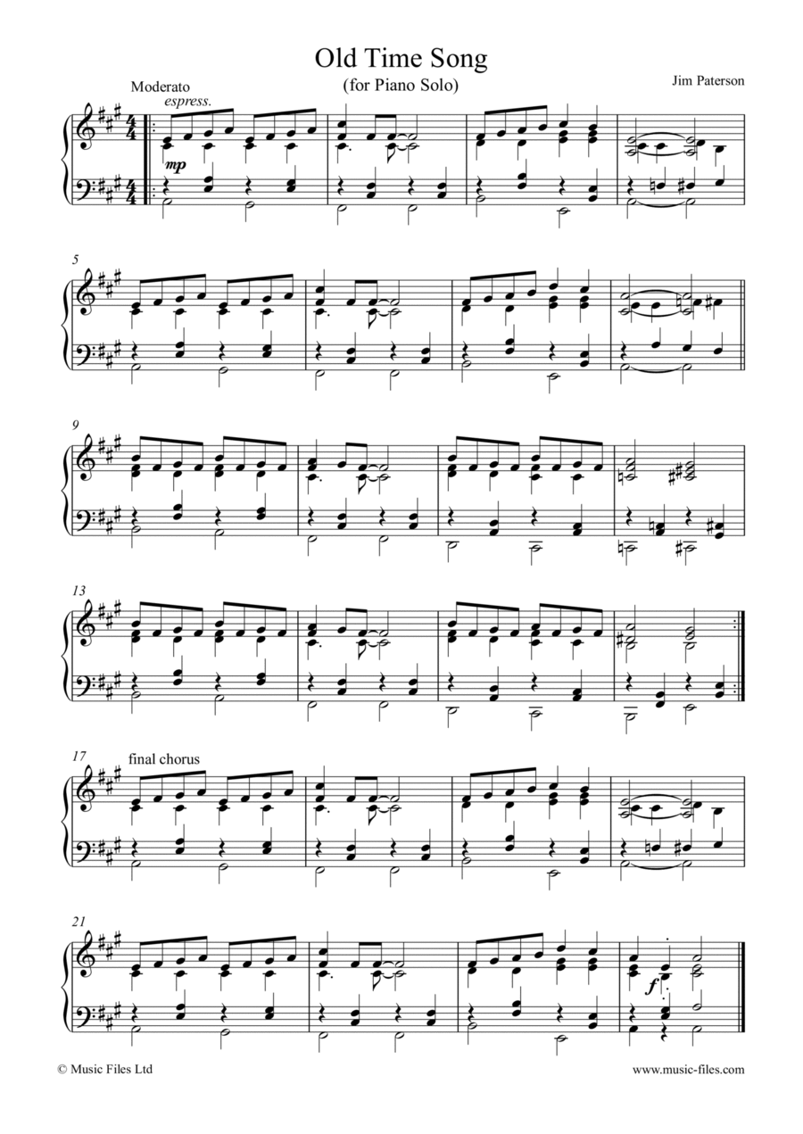 Old Time Song (Piano Solo) Piano Solo scores gallery preview page 1