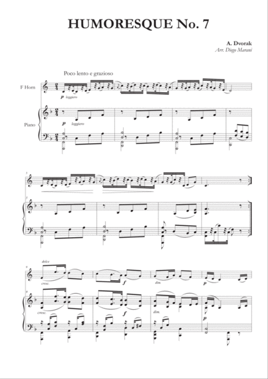 Humoresque No. 7 for Horn and Piano Humoresque No. 7 for Horn and Piano Horn scores gallery preview page 1