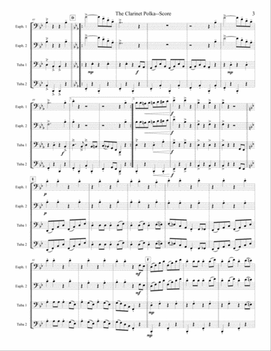 Clarinet Polka - Tuba/Euphonium Quartet Clarinet Quartet scores gallery preview page 3