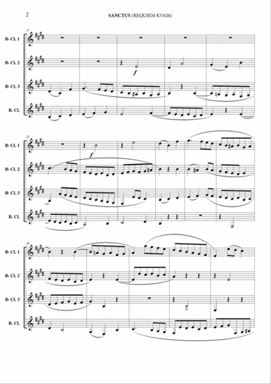 Sanctus (Requiem KV 626) Clarinet Quartet scores gallery preview page 3