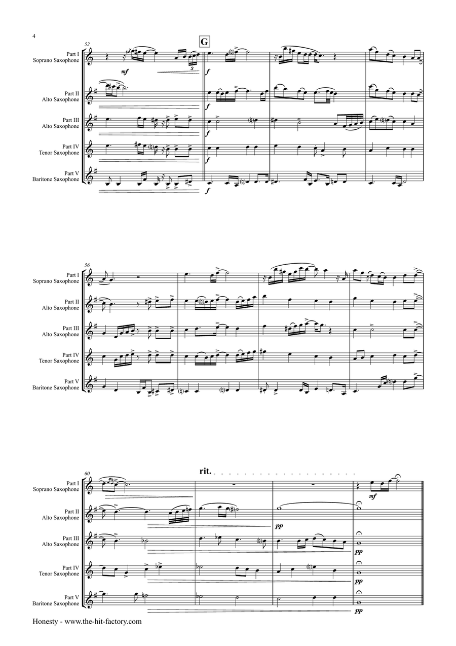 Honesty Saxophone Quintet scores gallery preview page 4