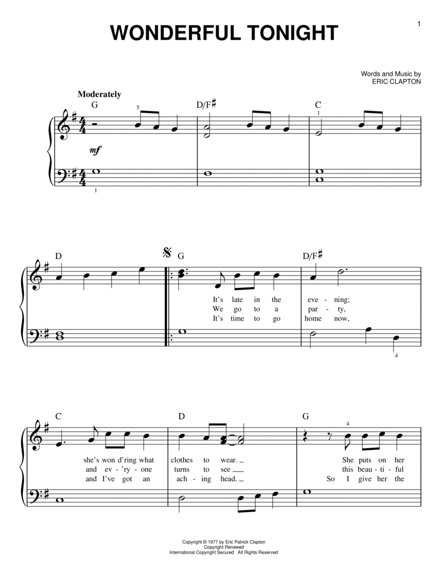 Wonderful Tonight Wonderful Tonight Easy Piano scores gallery preview page 1