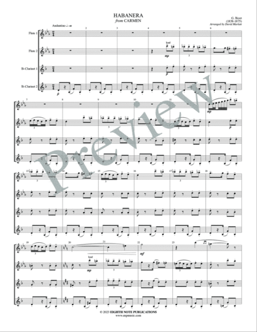 Habanera from Carmen Woodwind Quartet scores gallery preview page 3