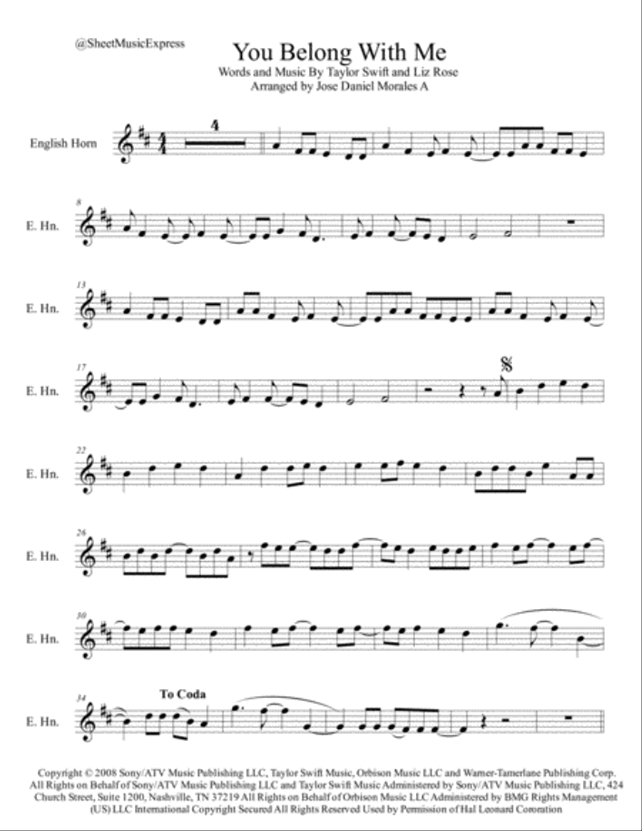 You Belong With Me English Horn scores gallery preview page 1