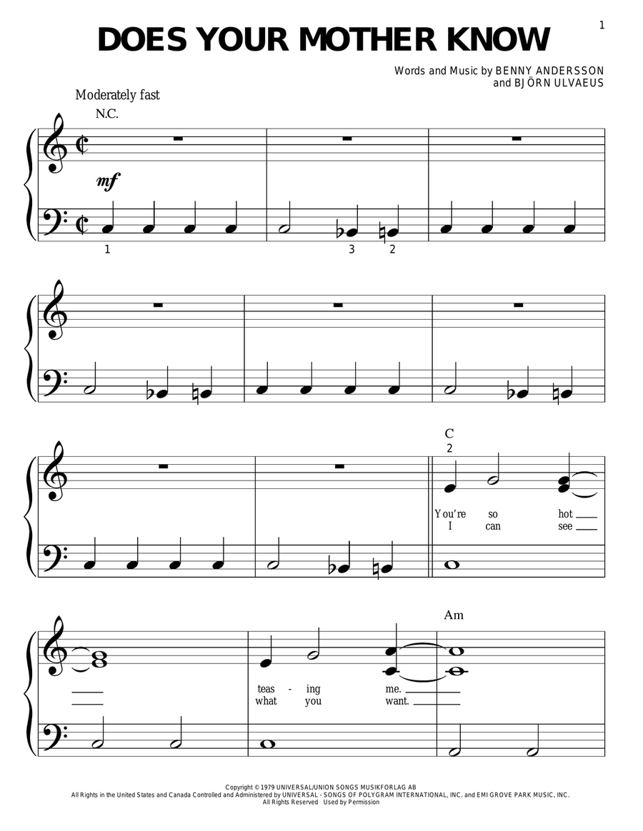 Does Your Mother Know Does Your Mother Know Easy Piano scores gallery preview page 1