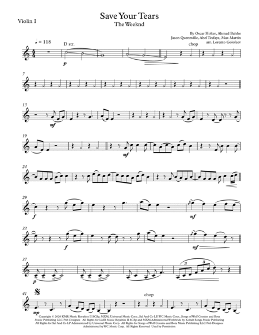 Save Your Tears Save Your Tears String Quartet scores gallery preview page 6