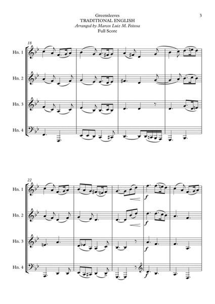 Greensleeves - Horn in F Quartet image number null