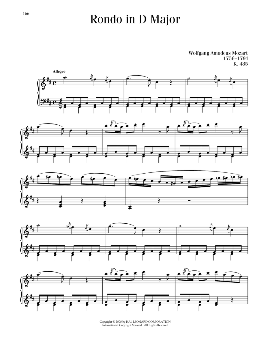 Rondo In D Major, K. 485 Piano Solo scores gallery preview page 1
