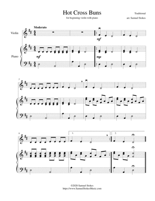 Hot Cross Buns - for beginning violin with optional piano accompaniment