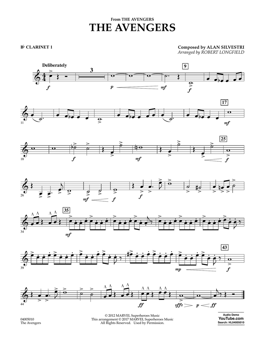 The Avengers - Bb Clarinet 1 Concert Band scores gallery preview page 1