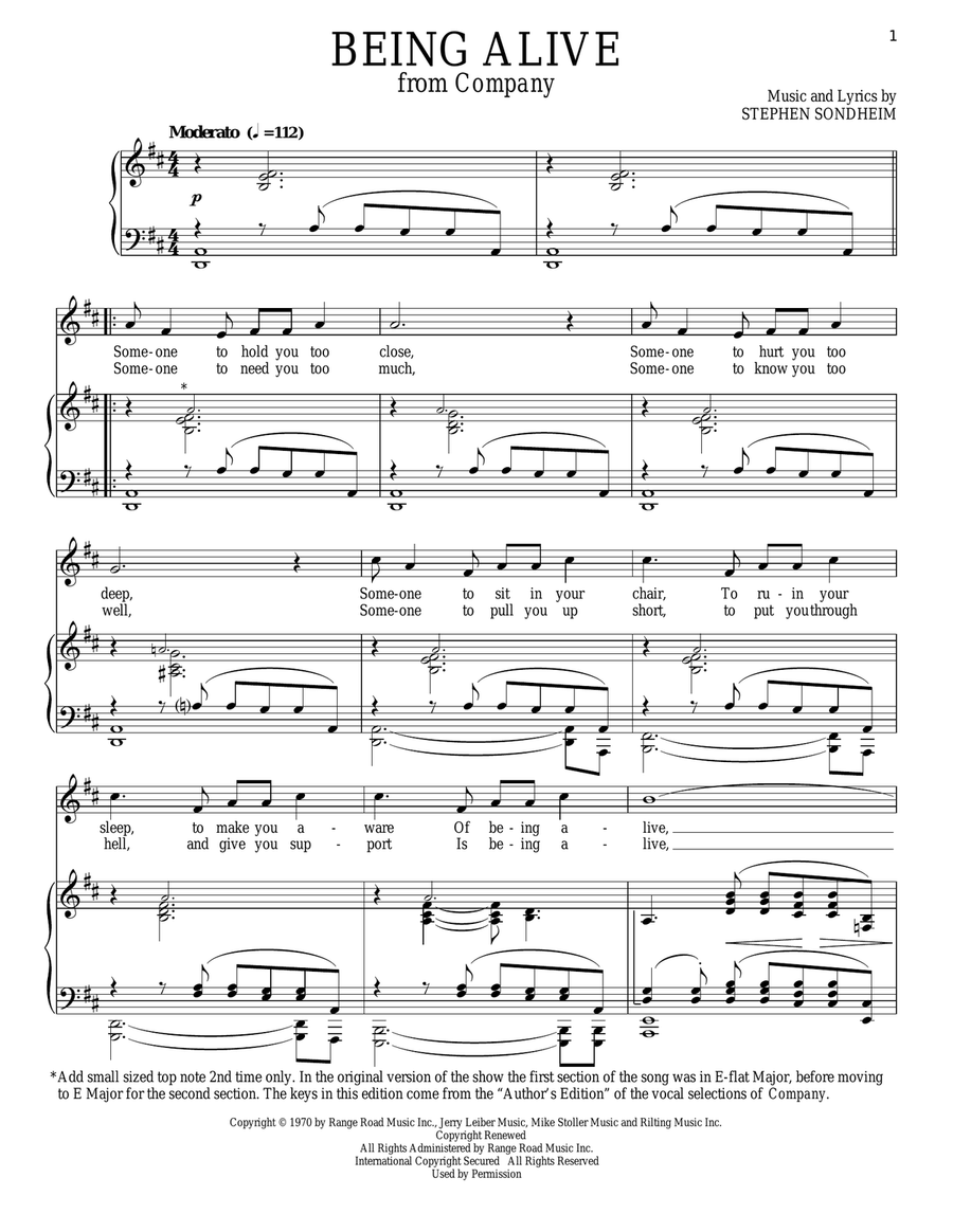 Being Alive Piano, Vocal scores gallery preview page 1