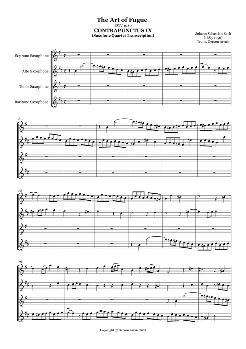 Contrapunctus IX - J. S. Bach - for Saxofone Quartet - Score and Parts image number null