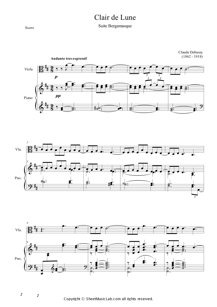 Clair de Lune in D Viola scores gallery preview page 1