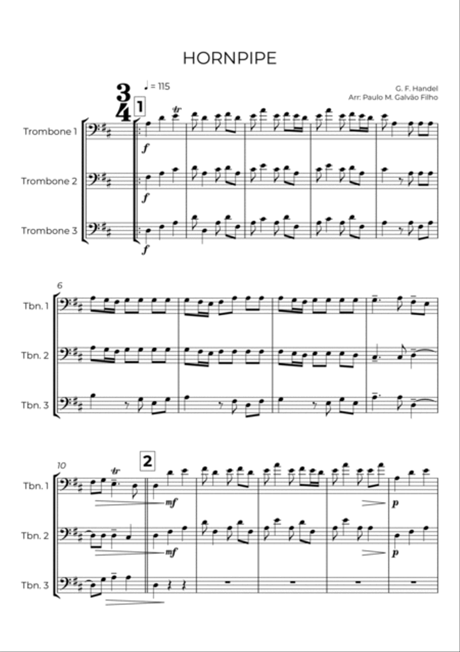 HORNPIPE - HANDEL - TROMBONE TRIO Brass Ensemble scores gallery preview page 2