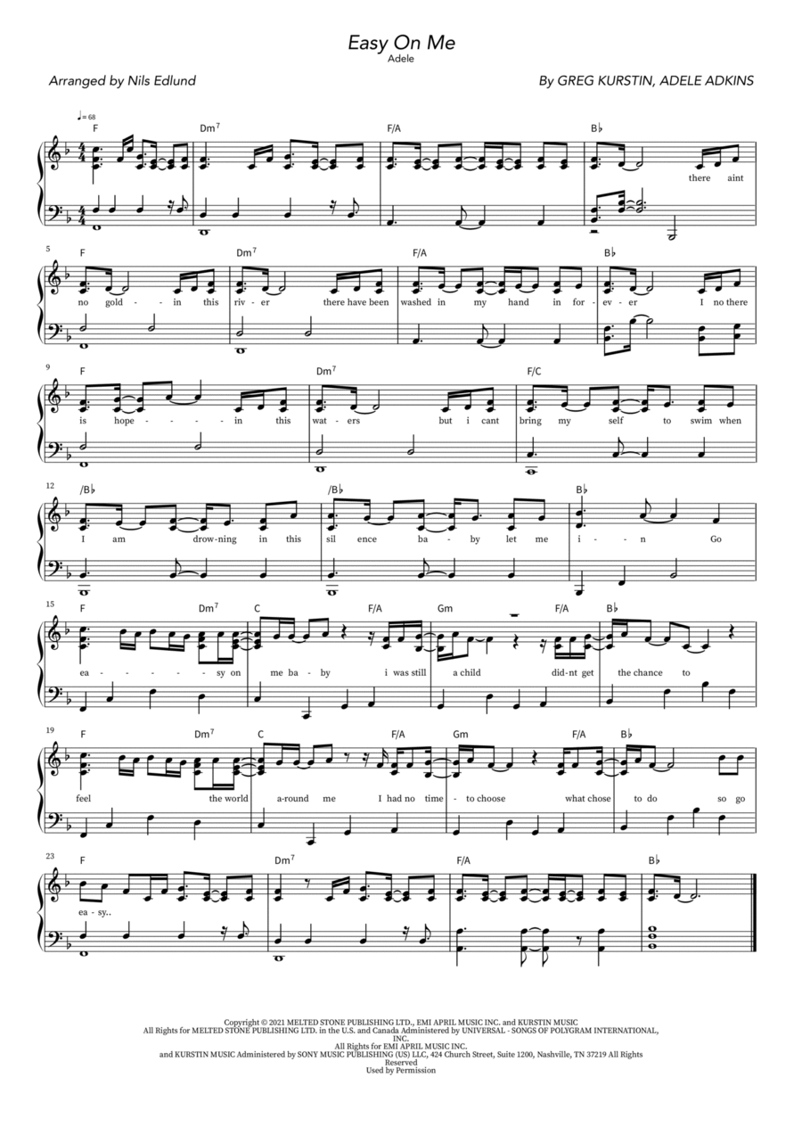Easy On Me Piano Solo scores gallery preview page 1