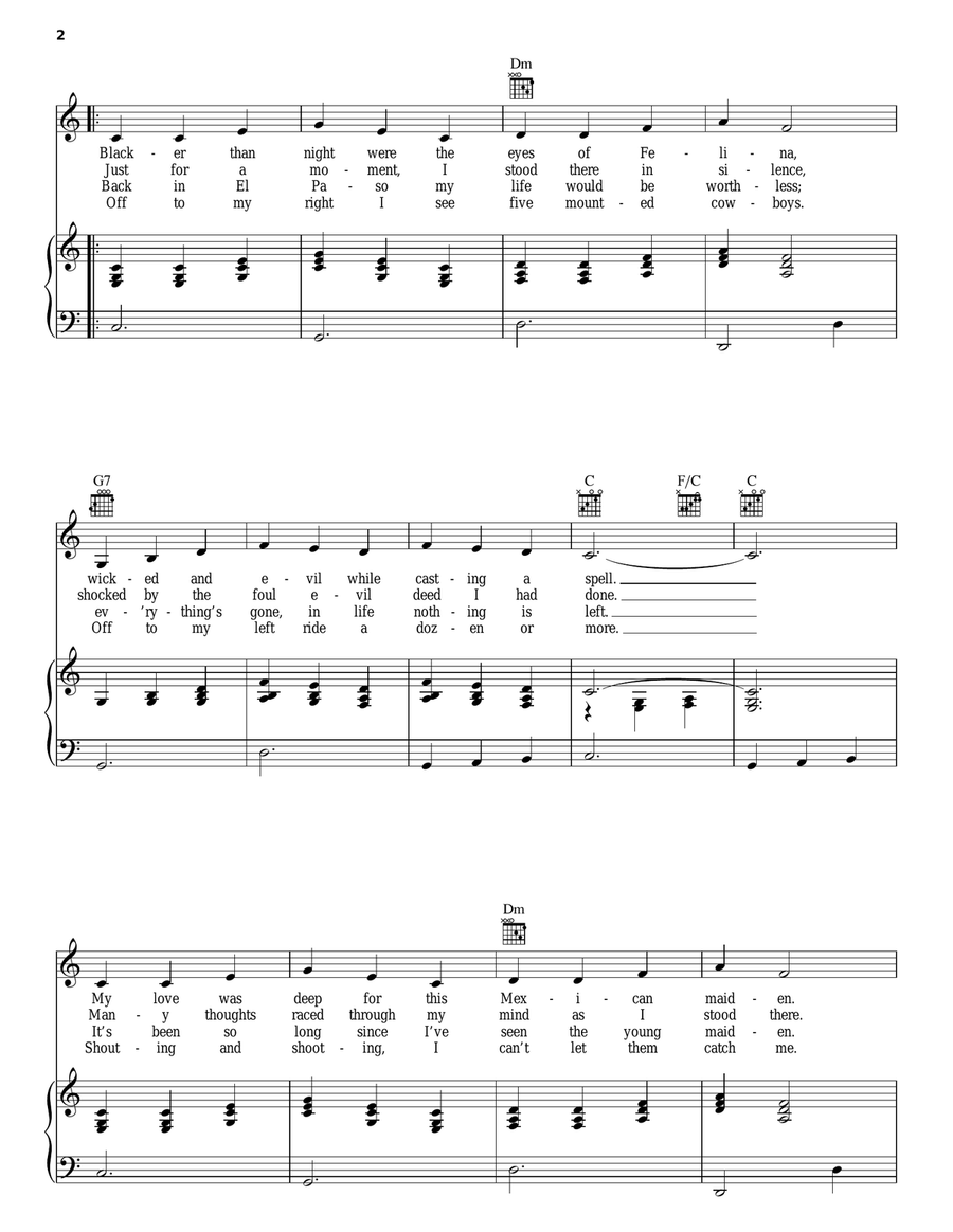 El Paso Piano, Vocal, Guitar scores gallery preview page 2