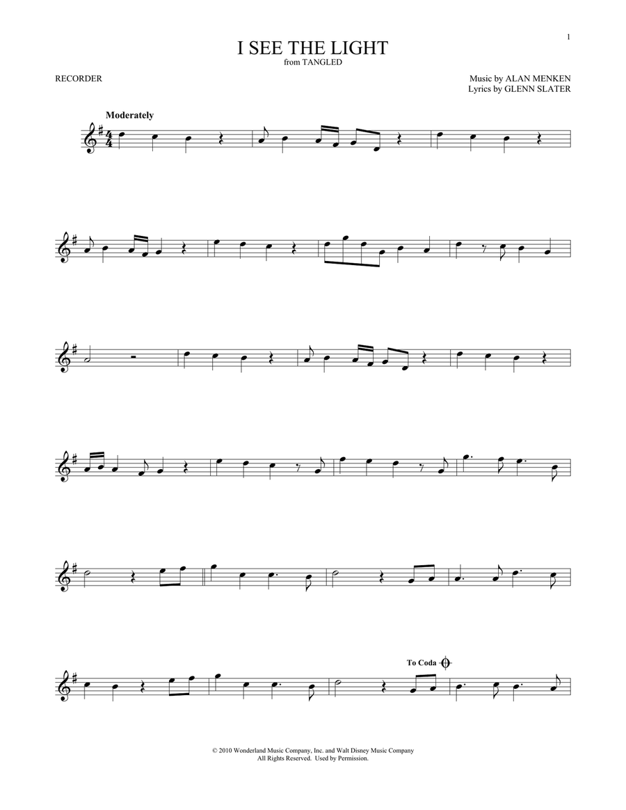 I See The Light (from Tangled) Recorder scores gallery preview page 1